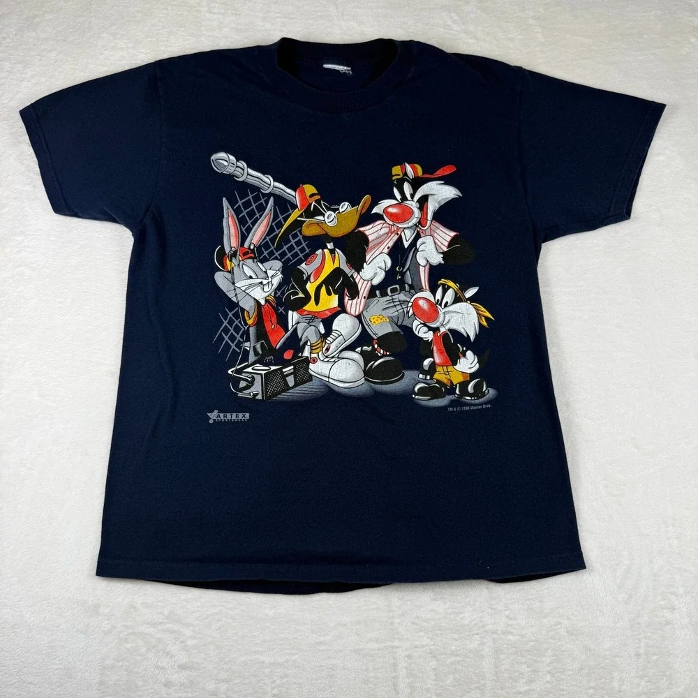 Vintage 1993 Looney Tunes‎ Artex T-Shirt Navy Blue Hip Hop Bugs Bunny Daffy Duck